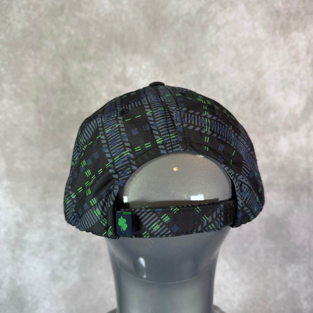 Russell Notre Dame Fighting Irish Hat Mens OSFA Black Green Plaid Adjustable Cap - Picture 2 of 9